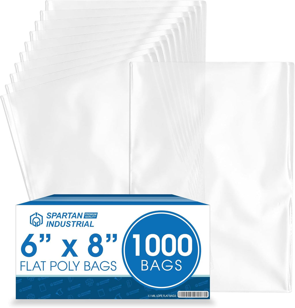 6" X 8" Open-End Flat Clear Poly Bags (1000 Count) - 1.1 Mil Plastic