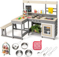Mud Kitchen, Outdoor Play Kitchen with Faucet Chalkboard Stoves Removable Sink Cooking Accessories Wooden Kids