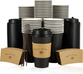 100 Pack 16 oz Coffee Cups with Lids, Disposable Coffee Cups