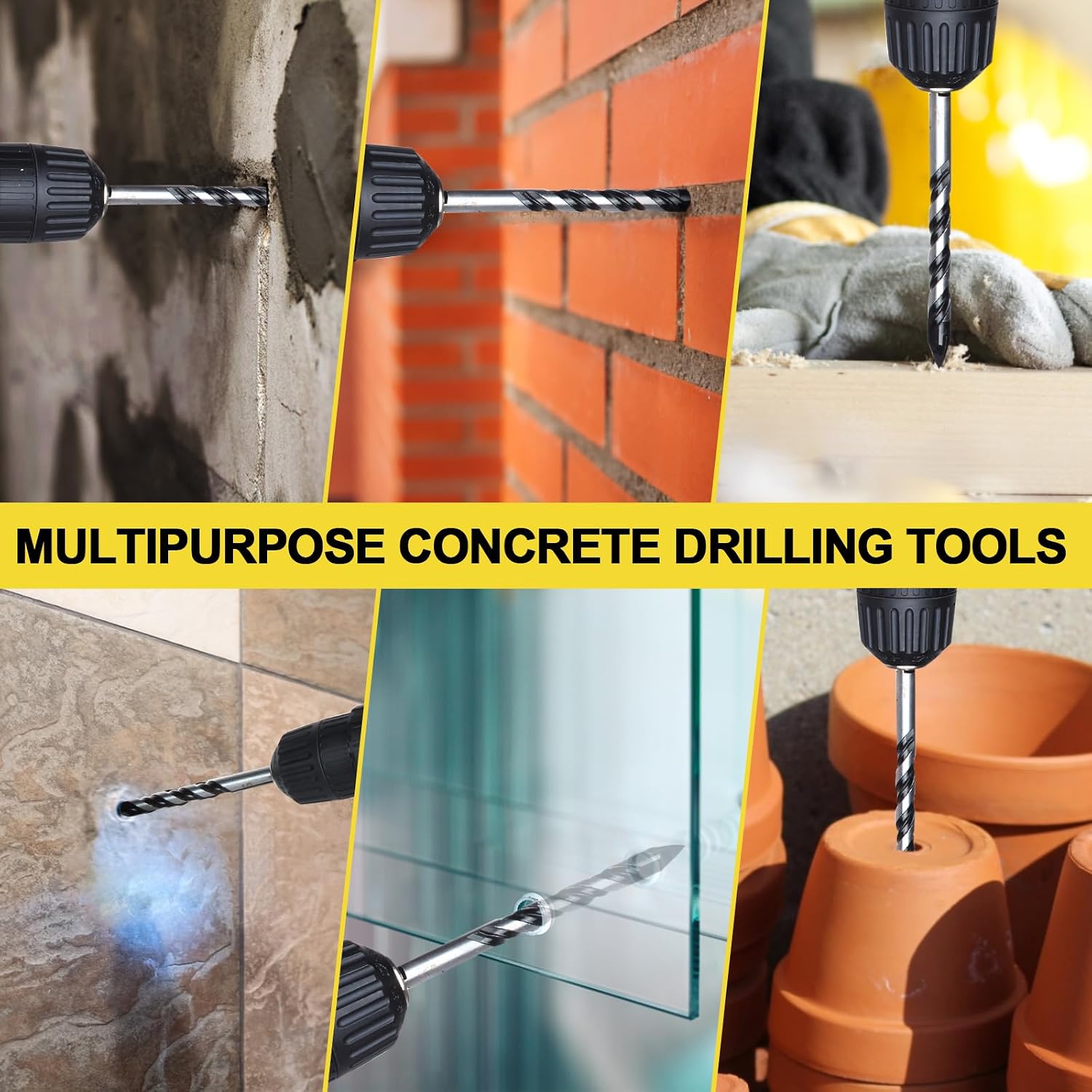 12-Piece Masonry Drill Bit Set and Concrete Drill Bit Set | Carbide Tile Drill Bits and Brick Drill Bit, 7 Sizes 1/8