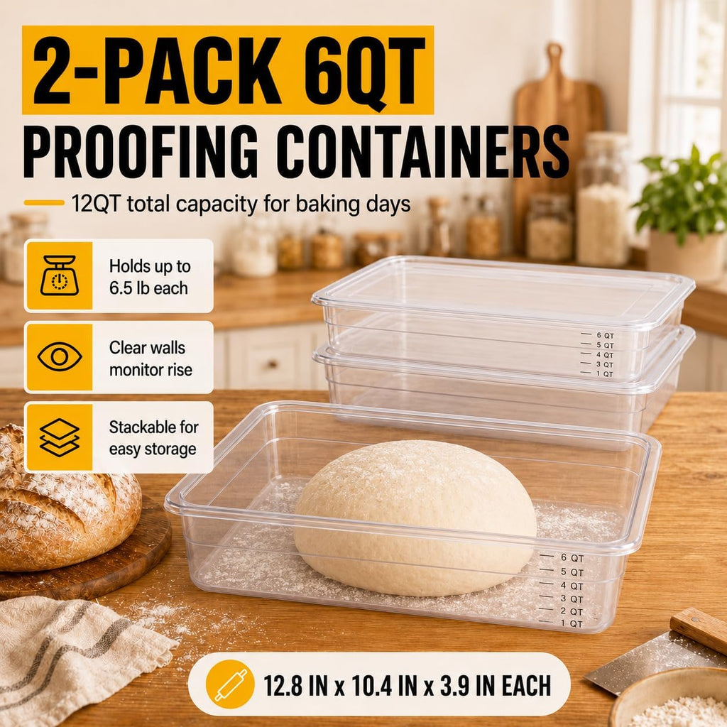Sourdough Proofing Containers, 2 Pack 6QT Clear Dough Rising Boxes with Lids, Stackable Bulk Fermentation Containers