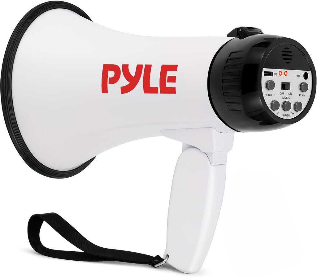 Rechargeable Bullhorn Megaphone with Voice Recording, AUX Input & Siren, USB-C Fast Charging, 1200-Yard Voice Range