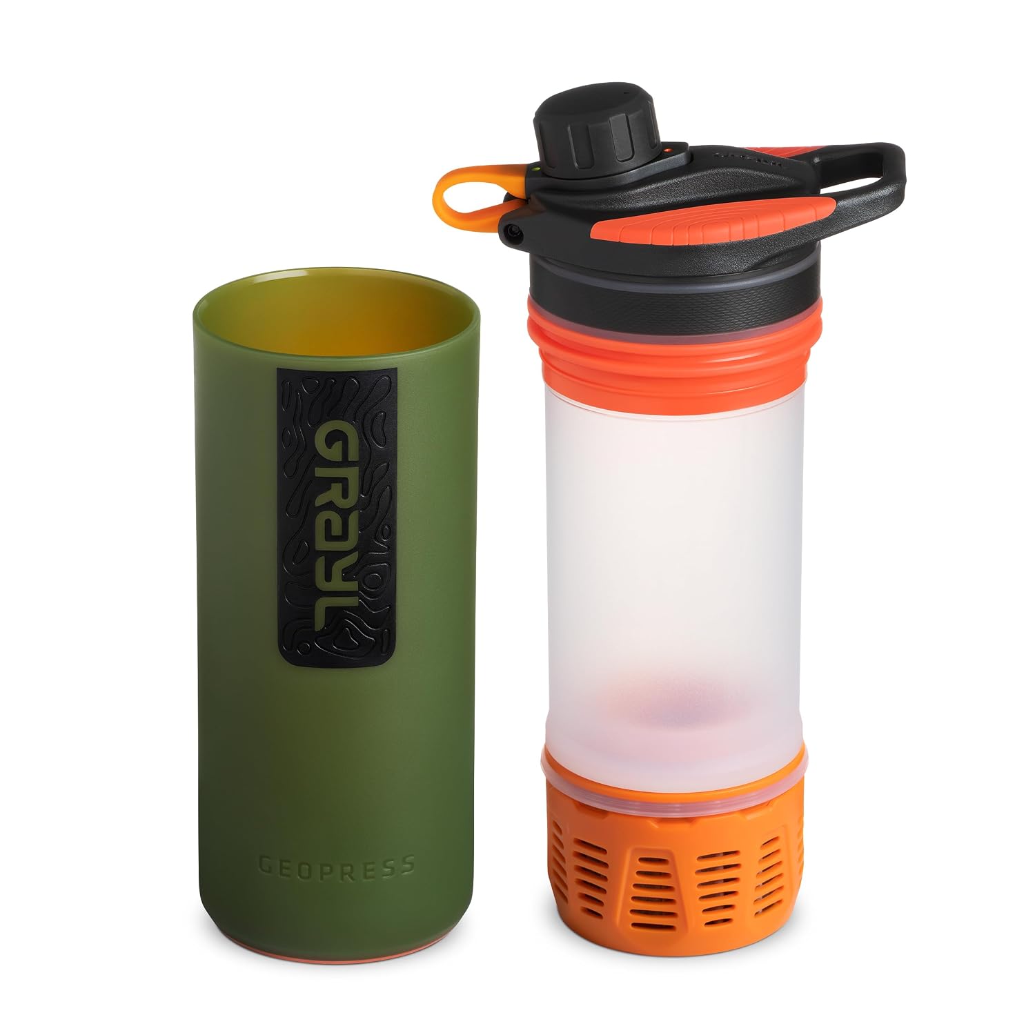 GeoPress 24 oz Water Purifier Bottle - Filter for Hiking, Camping, Survival, Travel (Oasis Green)