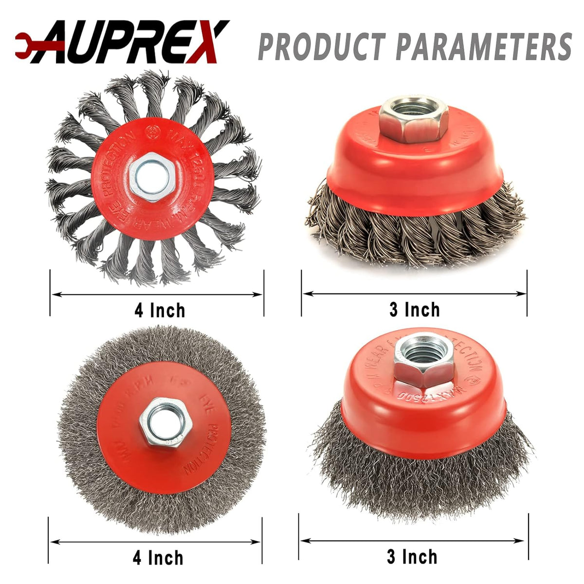 AUPREX 4 Pack Wire Wheel&Cup Brush Set for 4-1/2 Angle Grinder