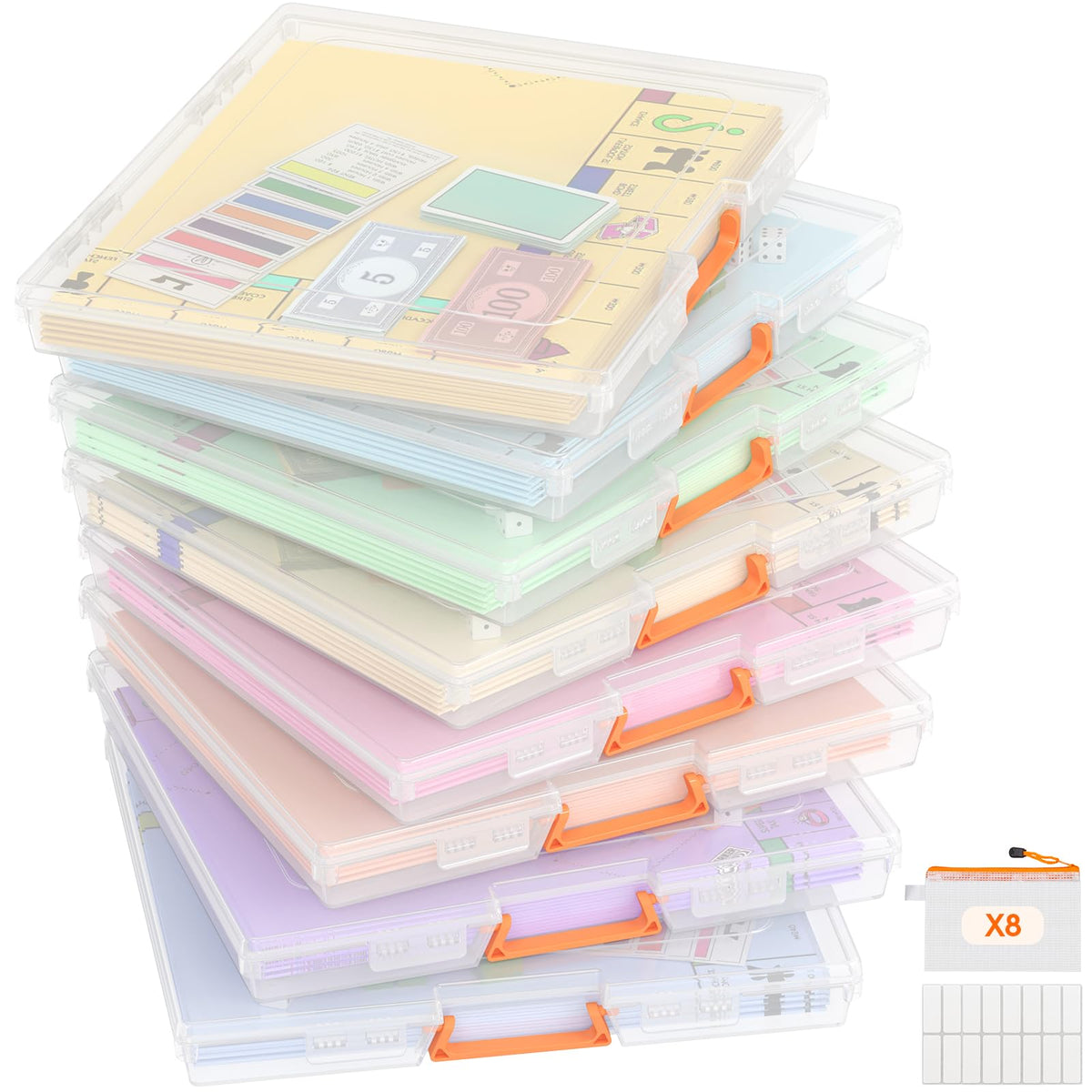 Board Game Storage Containers with Handle, 12.2''x10.6'', 8 Pcs