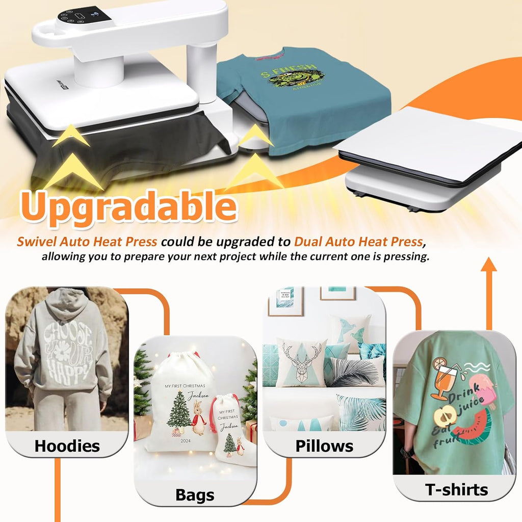 15x15 Heat Press, Dual Auto Heat Press Machine for T-Shirts | 360° Swing Away Heat Press with Auto Press Release for