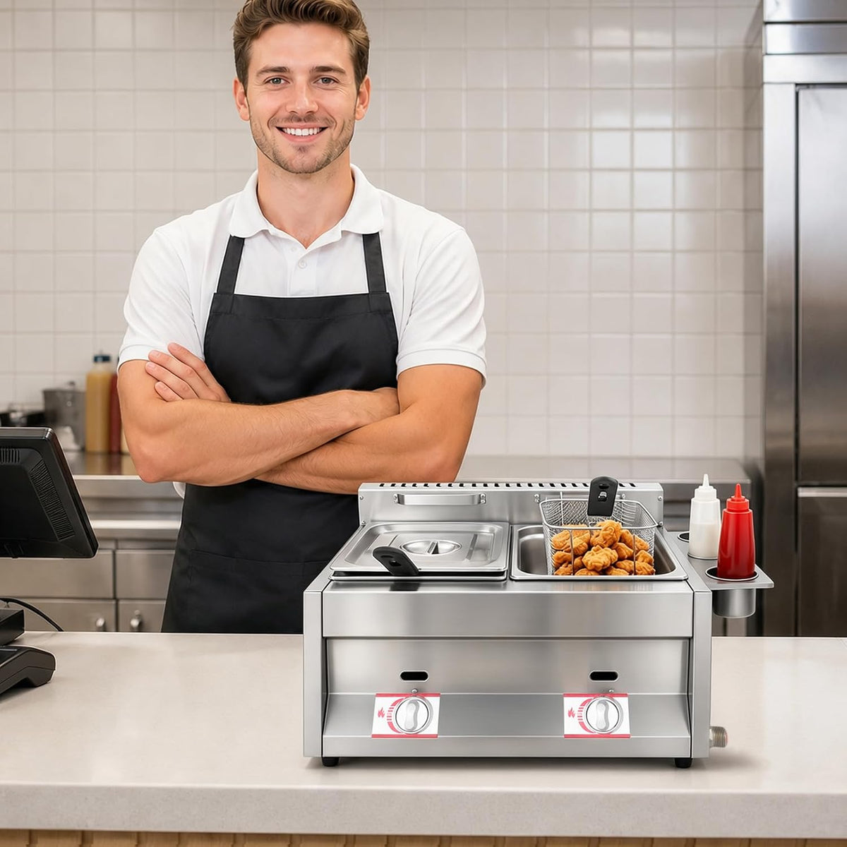 Dual 6.34Qt Tanks Countertop Gas Deep Fryer with 2 Baskets