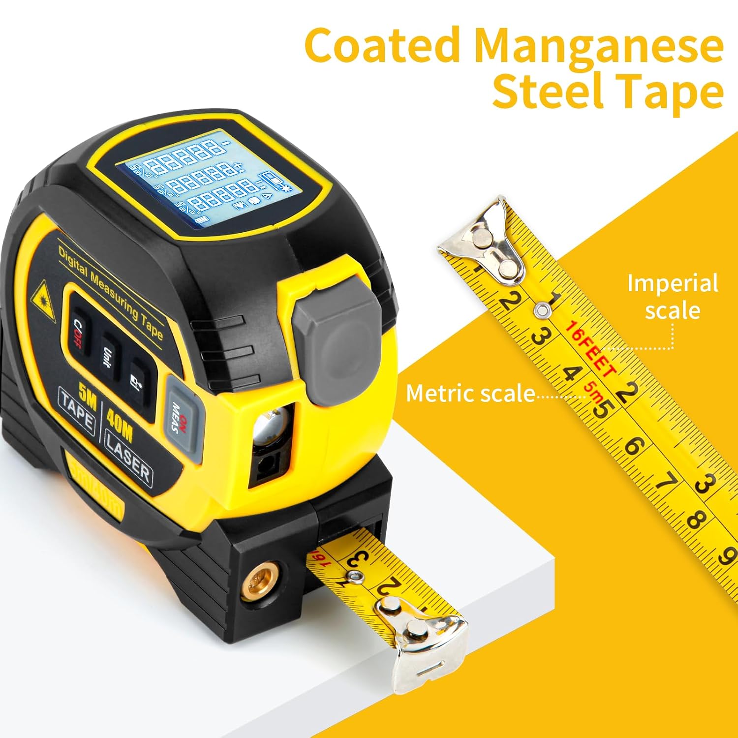 5m/16ft Digital Laser Tape Measure, WTWD 100m/328ft Laser Distance Measure with Cross-Line Laser Level, Area/Volume