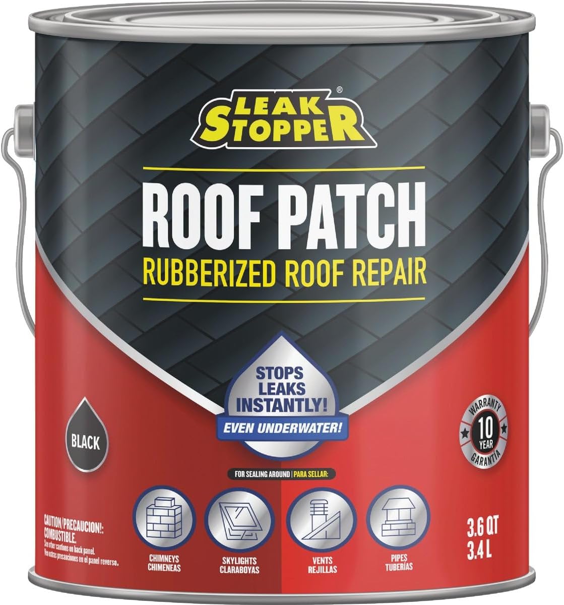 Gibson Leak Stopper Rubberized Roof Patch 1 Gallon | 100% Flexible Instant Sealant for Built-Up Roofs, SBS Modified
