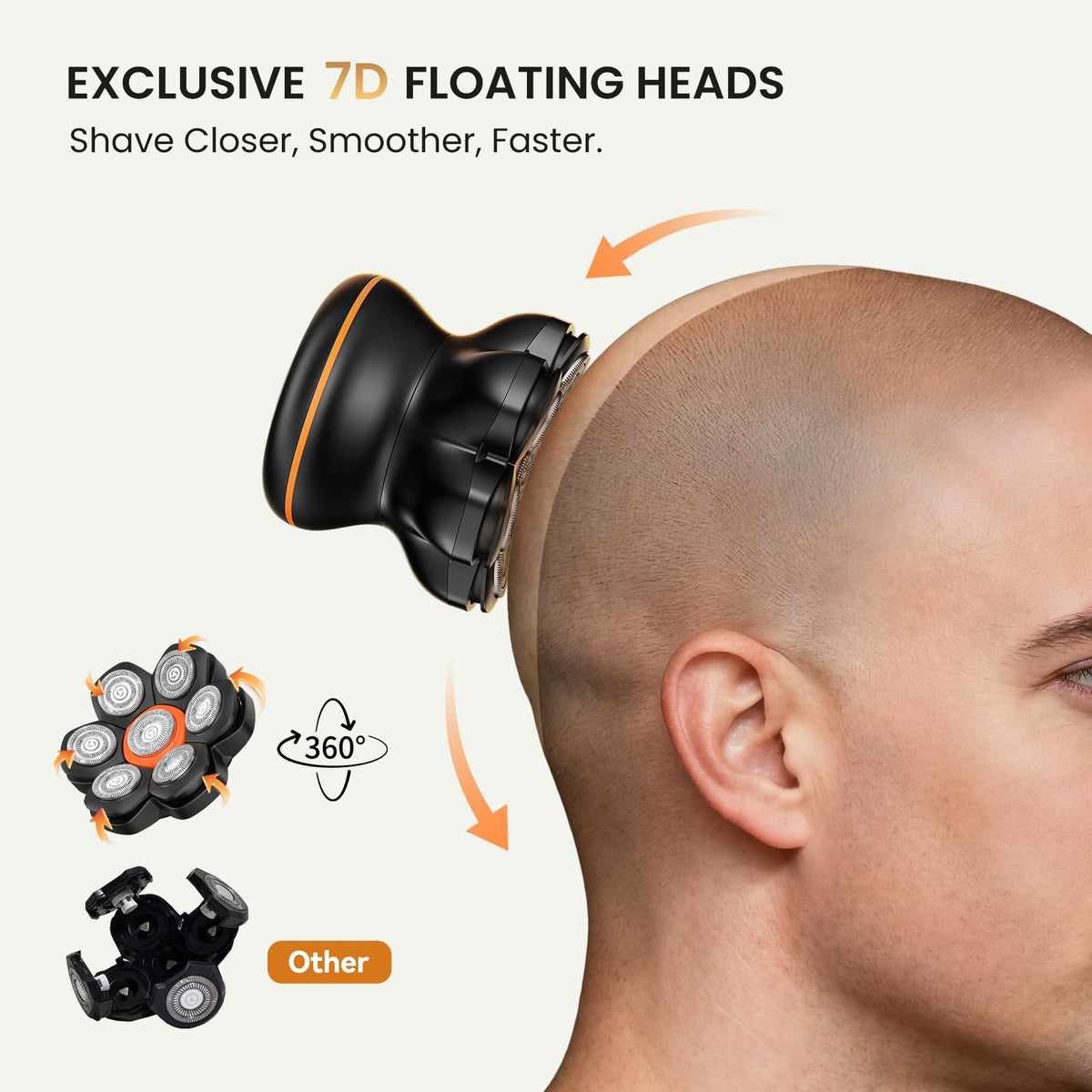 7D Head Shaver for Bald Men, Electric Razor, 90 Min Runtime