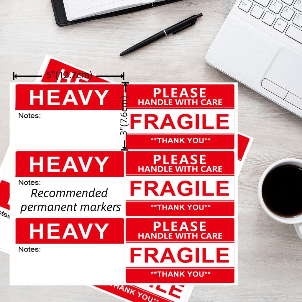 Fragile & Heavy Warning Labels for Moving Boxes with Writing Space