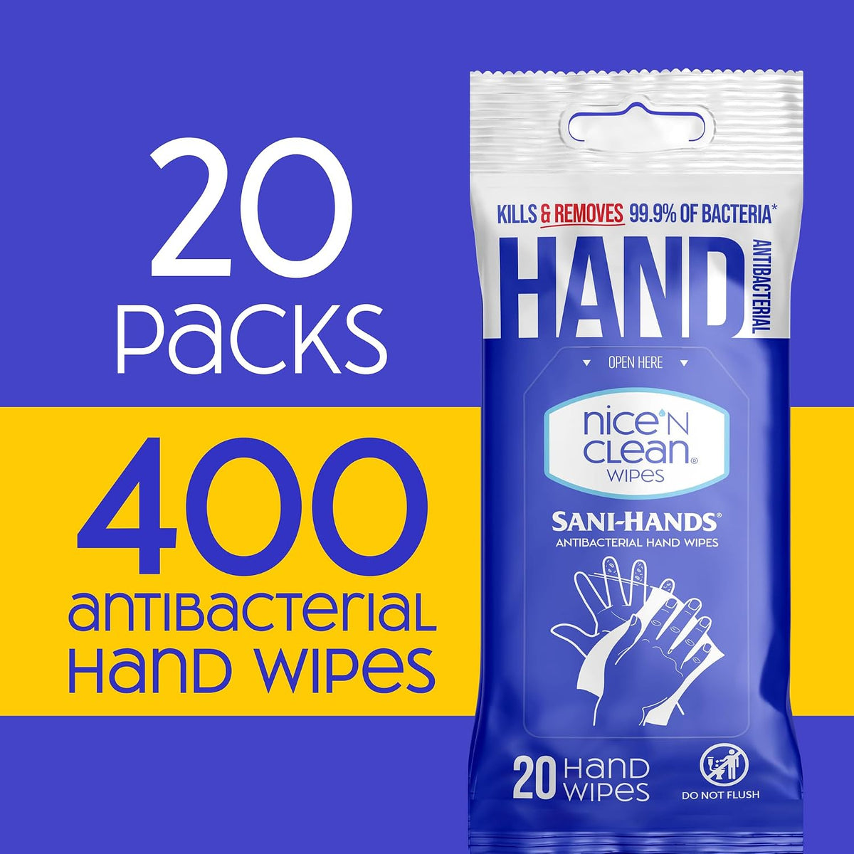 Sensitive Skin Wet Hand Wipes Infused with Aloe & Vitamin E, Blue, 400 Count