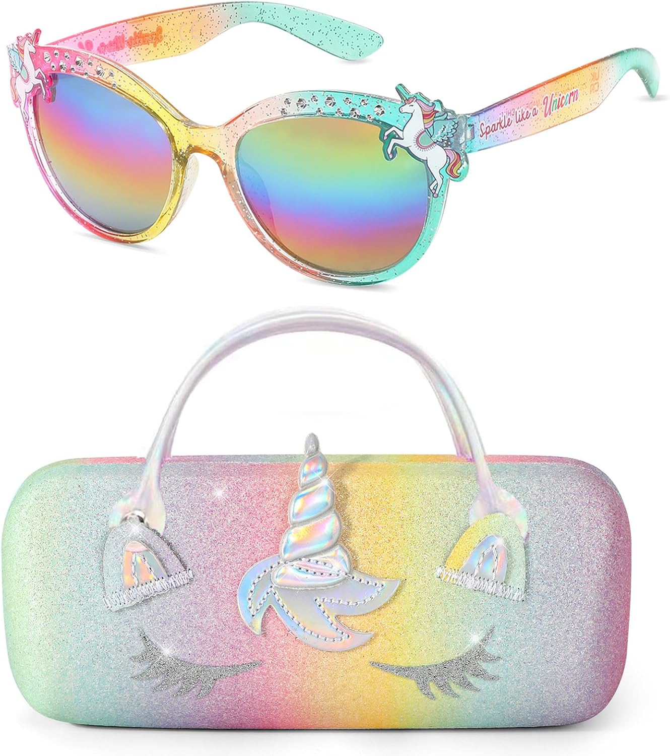 Kids Sunglasses Girls UV Protection Unicorn Heart Sunglasses with Kids Glasses Case Pouch