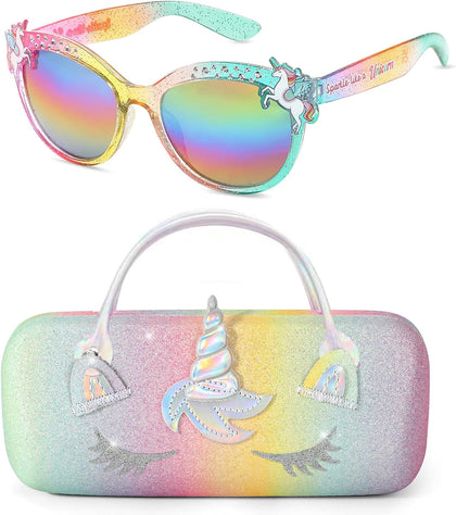 Kids Sunglasses Girls UV Protection Unicorn Heart Sunglasses with Kids Glasses Case Pouch