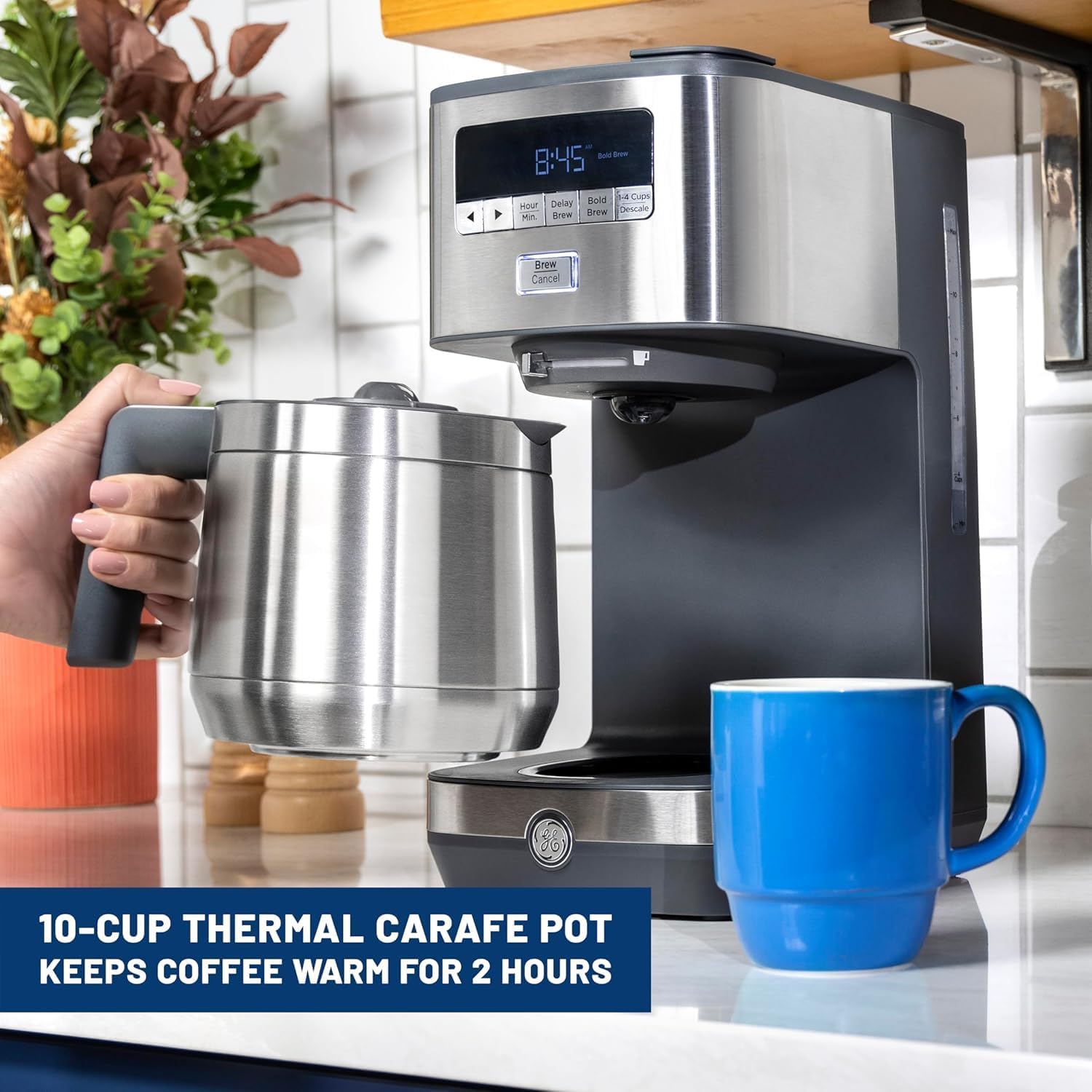 Drip Coffee Maker With Timer | 10-Cup Thermal Carafe Coffee Pot Keeps Coffee Warm for 2 Hours | Adjustable Brew