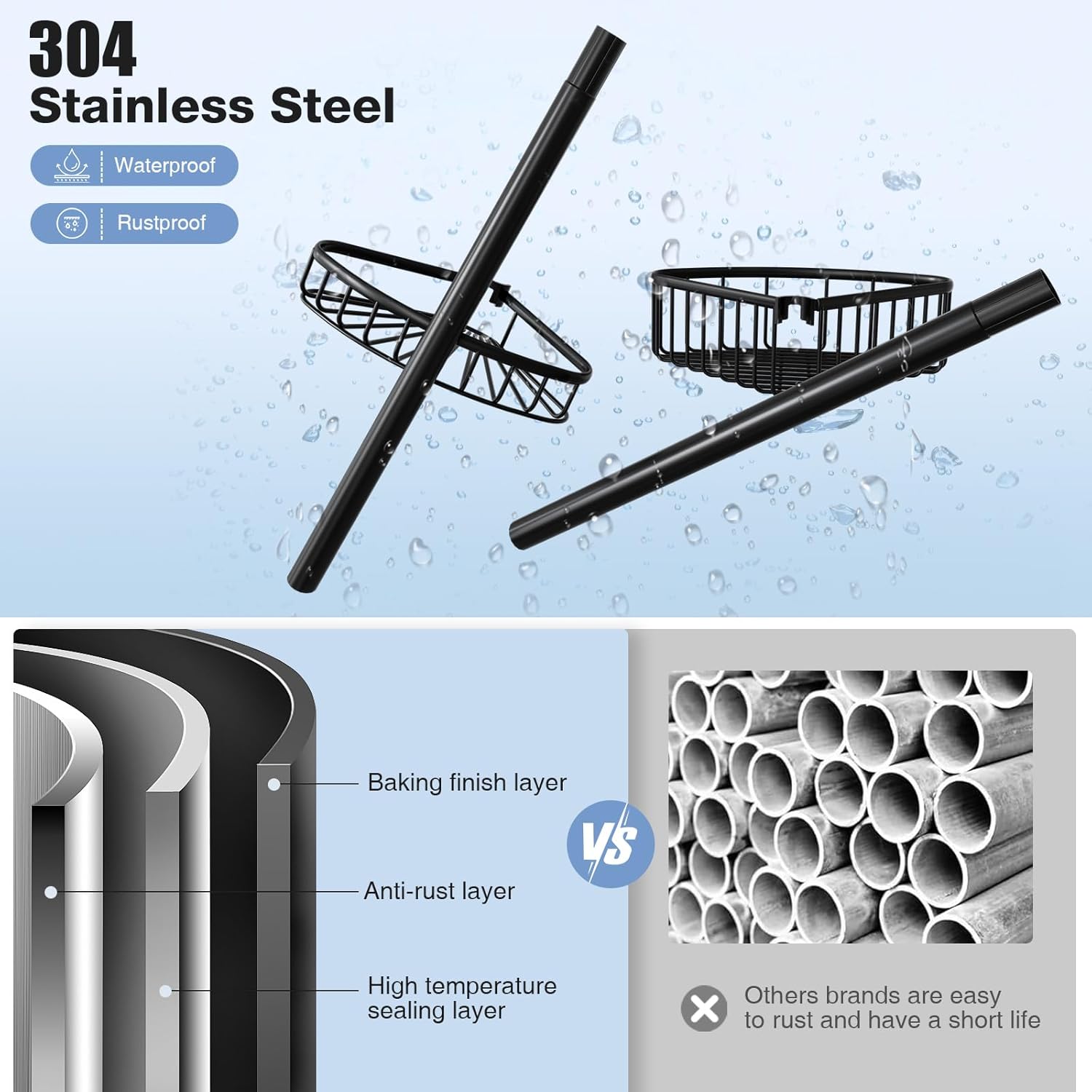 Corner Shower Caddy Tension Pole: Stainless Steel Rustproof 4-Tier Shower Organizer - 47-121 inch Adjustable Bathroom
