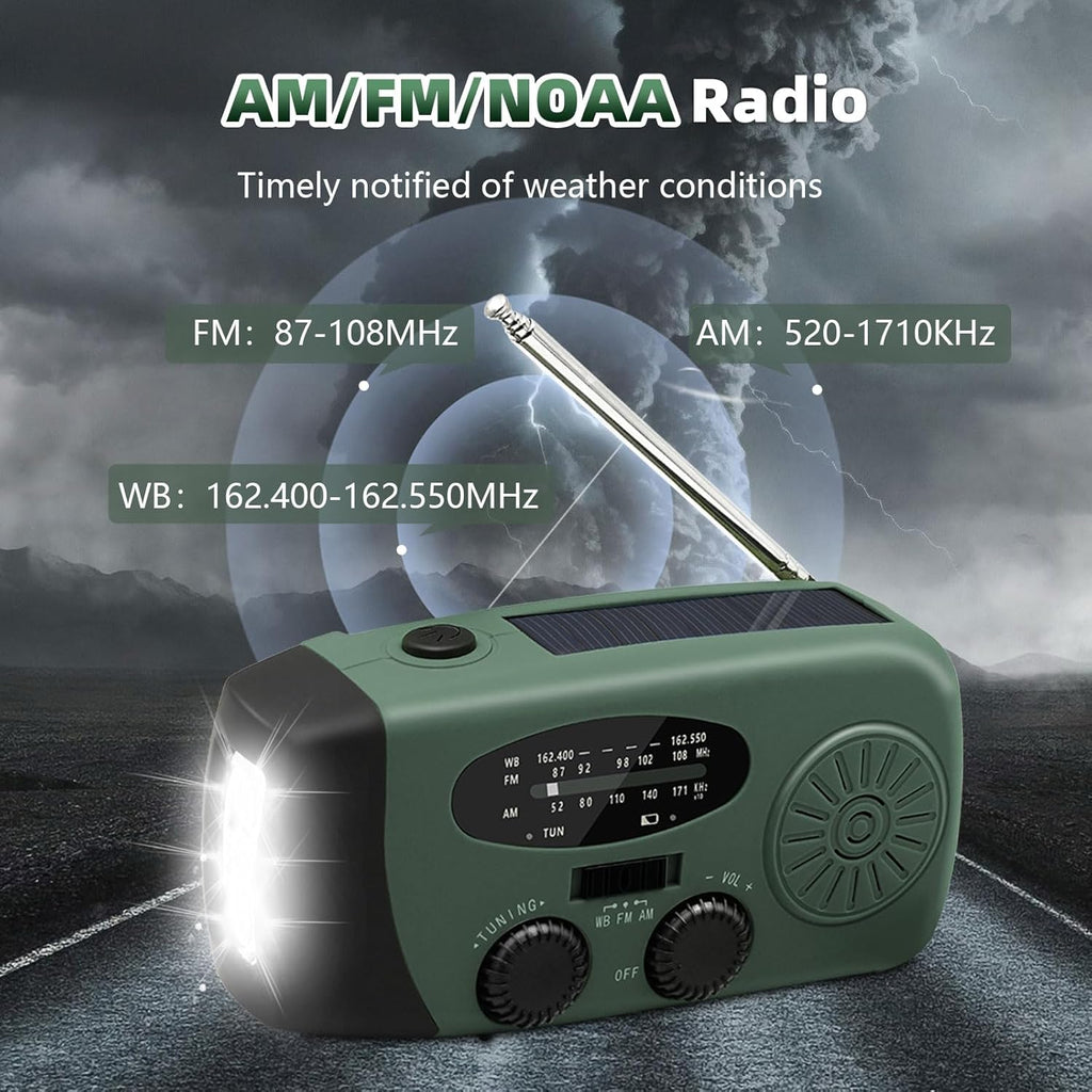 7400mWh Emergency Weather Radio, Portable Solar Hand Crank Radio AM/FM/NOAA, with 3 Mode Flashlight & Reading Lamp