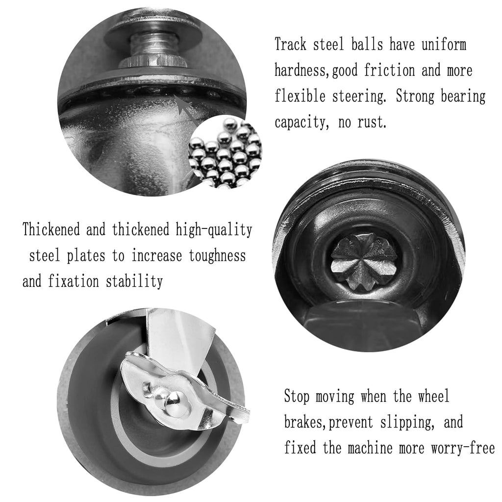 Caster Wheels, 3 Inch Stem Casters Set of 4, Heavy Duty Swivel Wheel with Brake, Metric Size M8-1.25-15 (Screw