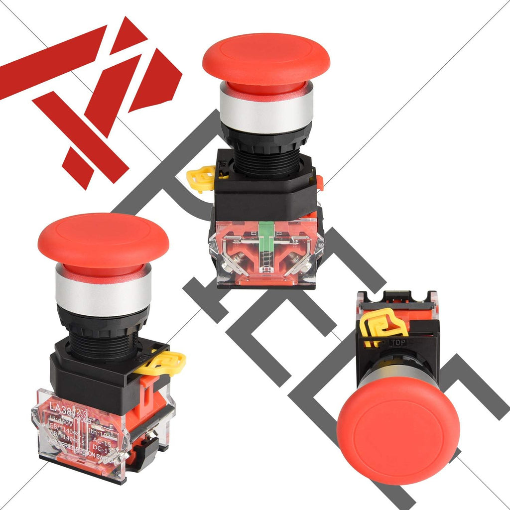 APIELE 22mm Momentary Mushroom Head Push Button Switch 1NO1NC 7/8'' Mouting Size (Red)