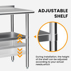 Stainless Steel Table for Prep & Work, 30x48 in, Metal Commercial Heavy Duty Table with Backsplash and Adjustable