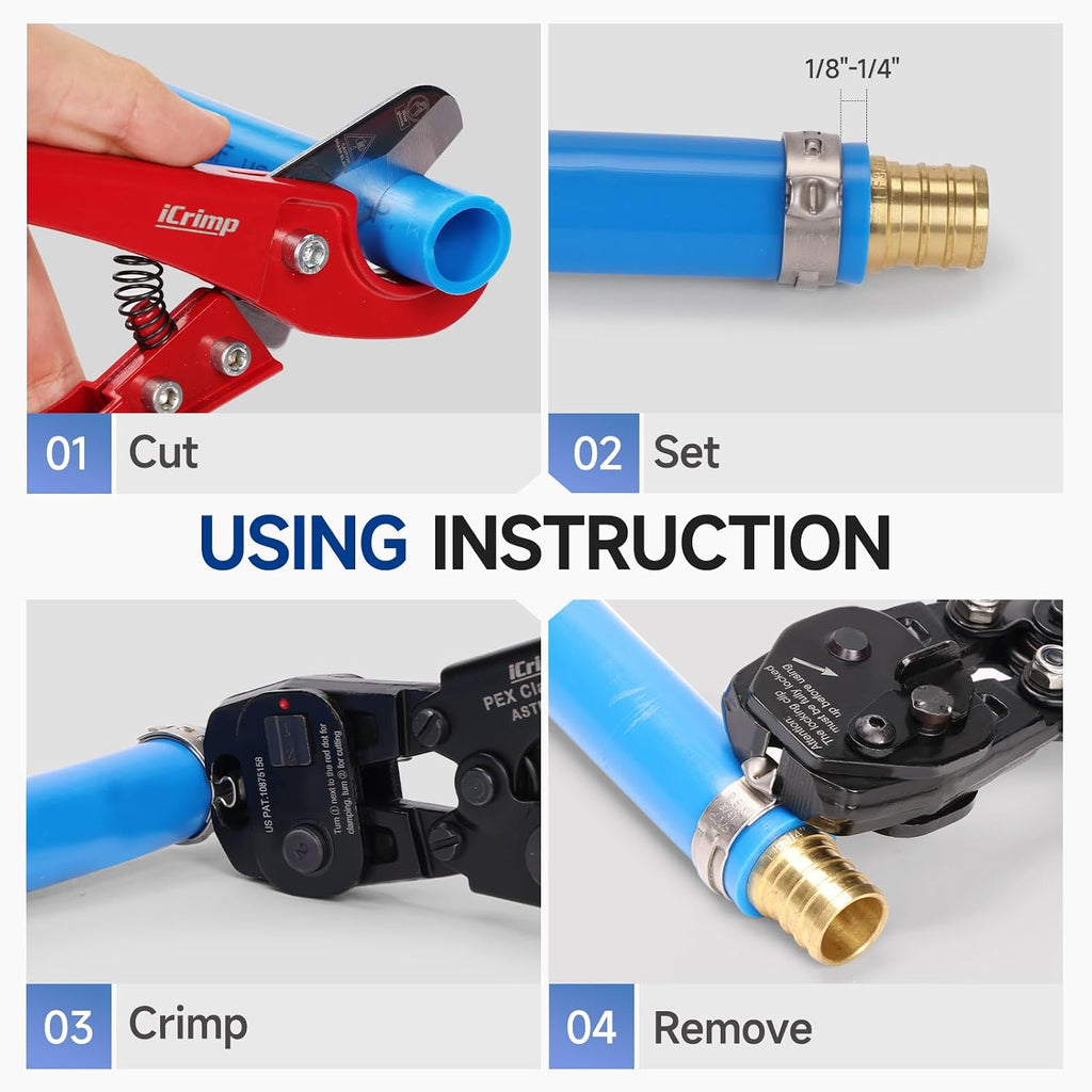 iCrimp PEX Crimping Tool Kit, Cinch & Removal Tool for 3/8"-1" Clamps