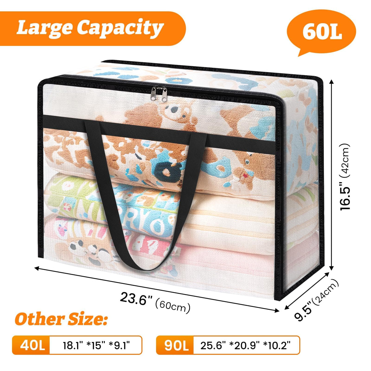 Moving Bags 60L 8PCS, Clear Clothes Storage Under Bed Storage