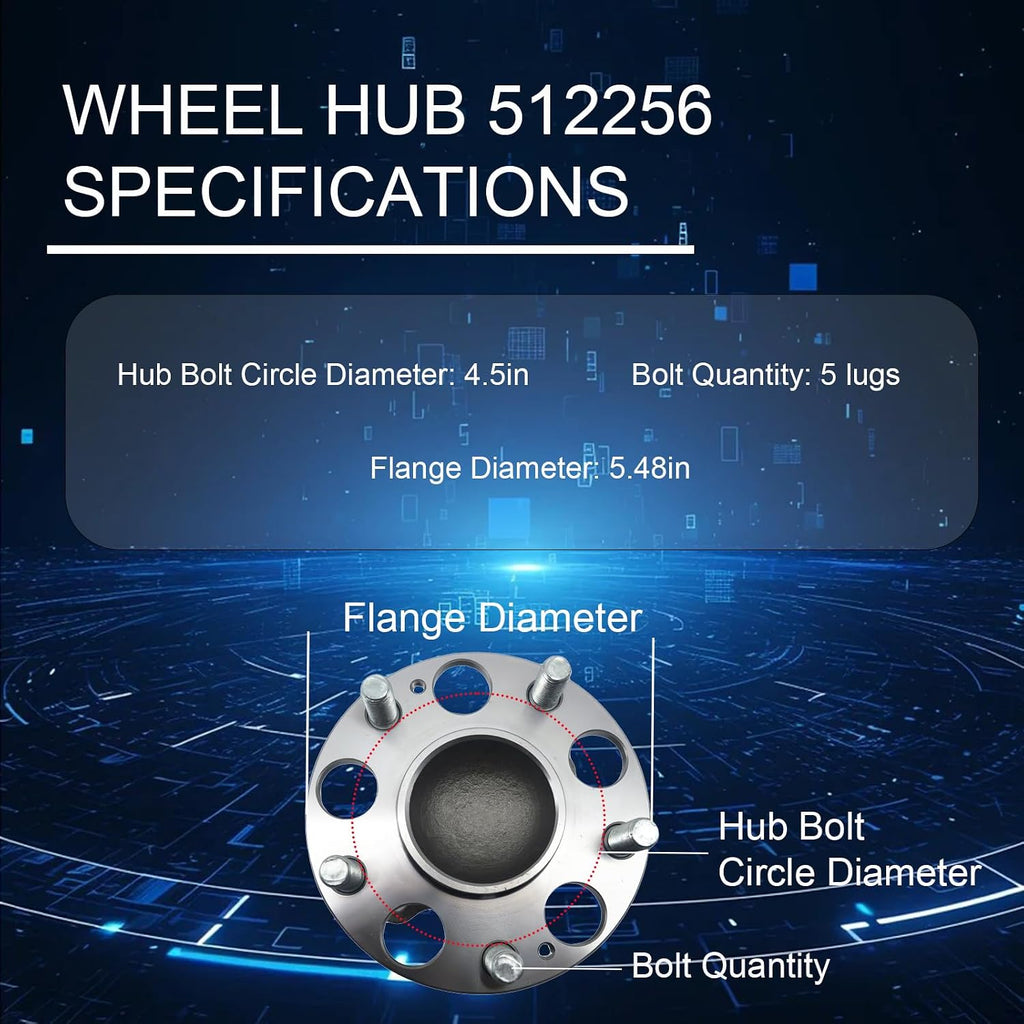 512256 Rear Wheel Bearing and Hub Assembly Compatible with 2006-2011 Honda Civic (Rear EX,Si), 2009-2010 Honda Civic (Rear EX, EX-L,Si), 2006-2011 Acura CSX (Rear)