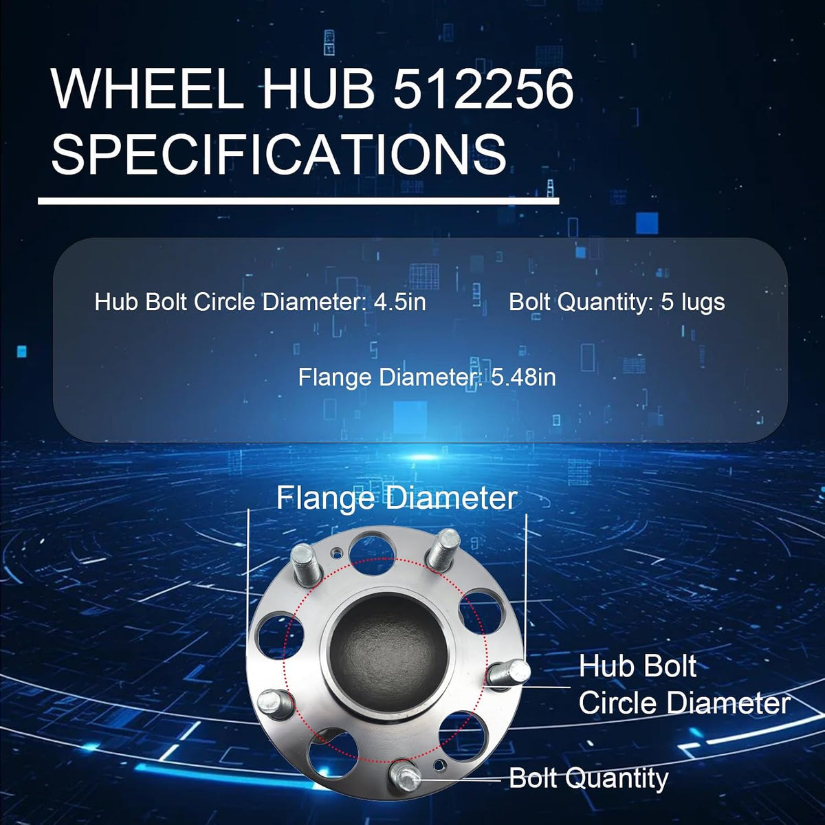 512256 Rear Wheel Bearing and Hub Assembly Compatible with 2006-2011 Honda Civic (Rear EX,Si), 2009-2010 Honda Civic (Rear EX, EX-L,Si), 2006-2011 Acura CSX (Rear)