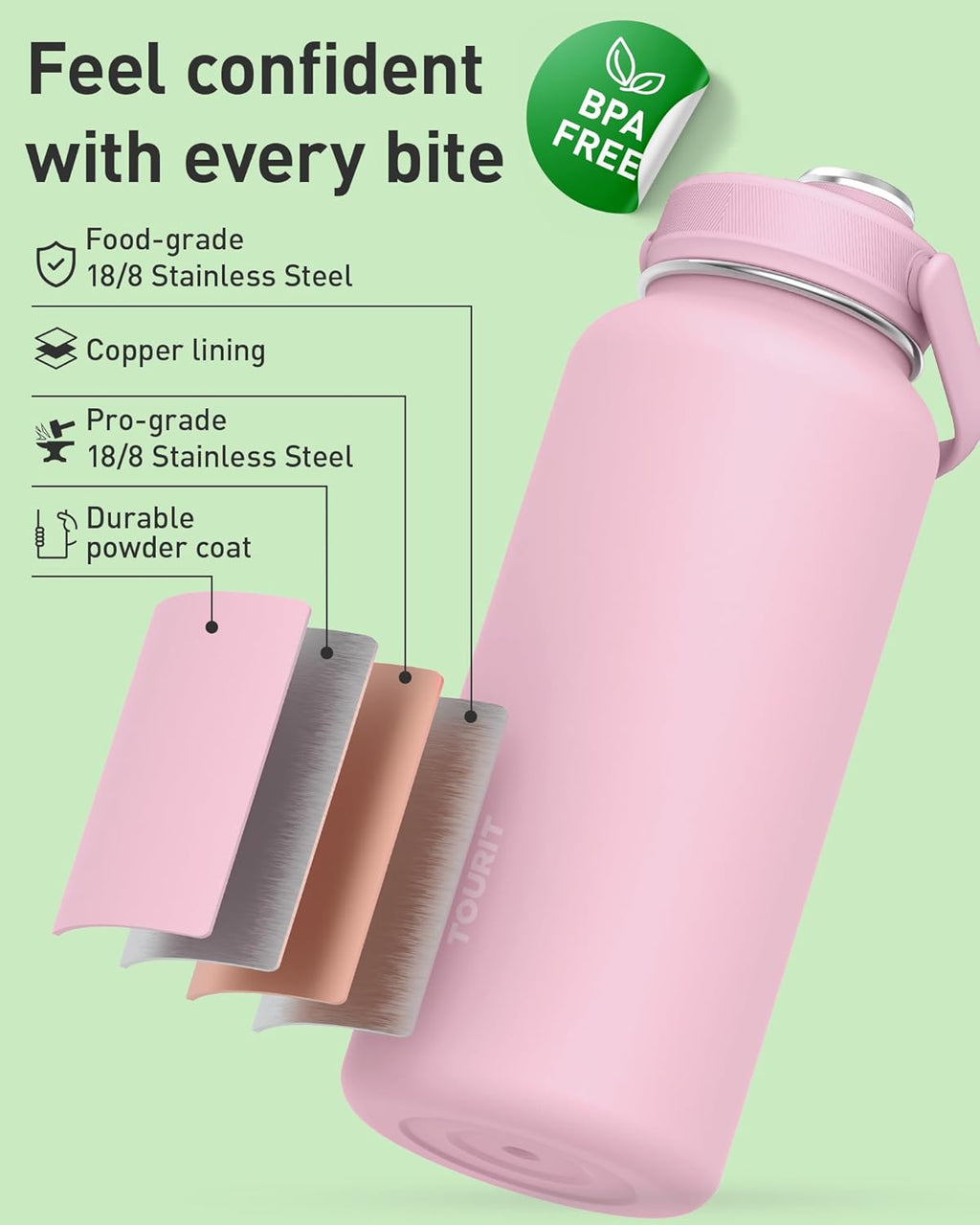 24 oz Insulated Stainless Steel Water Bottle, Obsidian | Double-wall vacuum thermal flask with top handle, leakproof