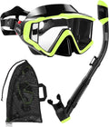Snorkeling Gear for Adult Kid - Anti-Fog Mask with Top Dry Valve | Panoramic View Anti-Leak Snorkel Set with Travel
