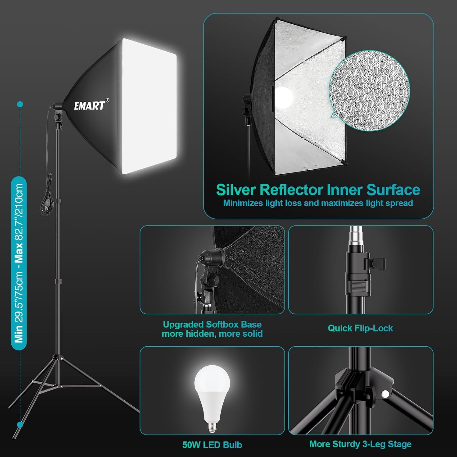Photography Lighting Kit with 8.5x10Ft Backdrop Stand,6x9FT Backdrops | Softbox Lighting Kit with 5500K 50W LED