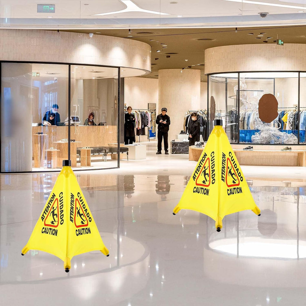 8-Packs Wet Floor Signs 20 Inch, Pop UP Bilingual Yellow Caution Wet Floor Sign with Wall Mounted Storage Tube