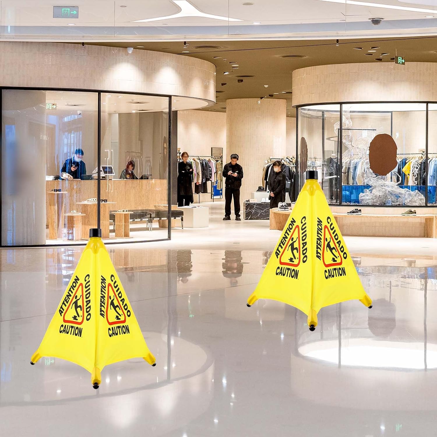8-Packs Wet Floor Signs 20 Inch, Pop UP Bilingual Yellow Caution Wet Floor Sign with Wall Mounted Storage Tube