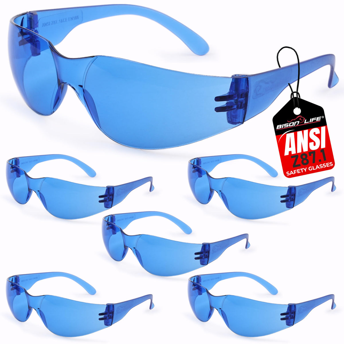 Blue Safety Glasses for Men & Women, ANSI Z87.1, 6 Pack