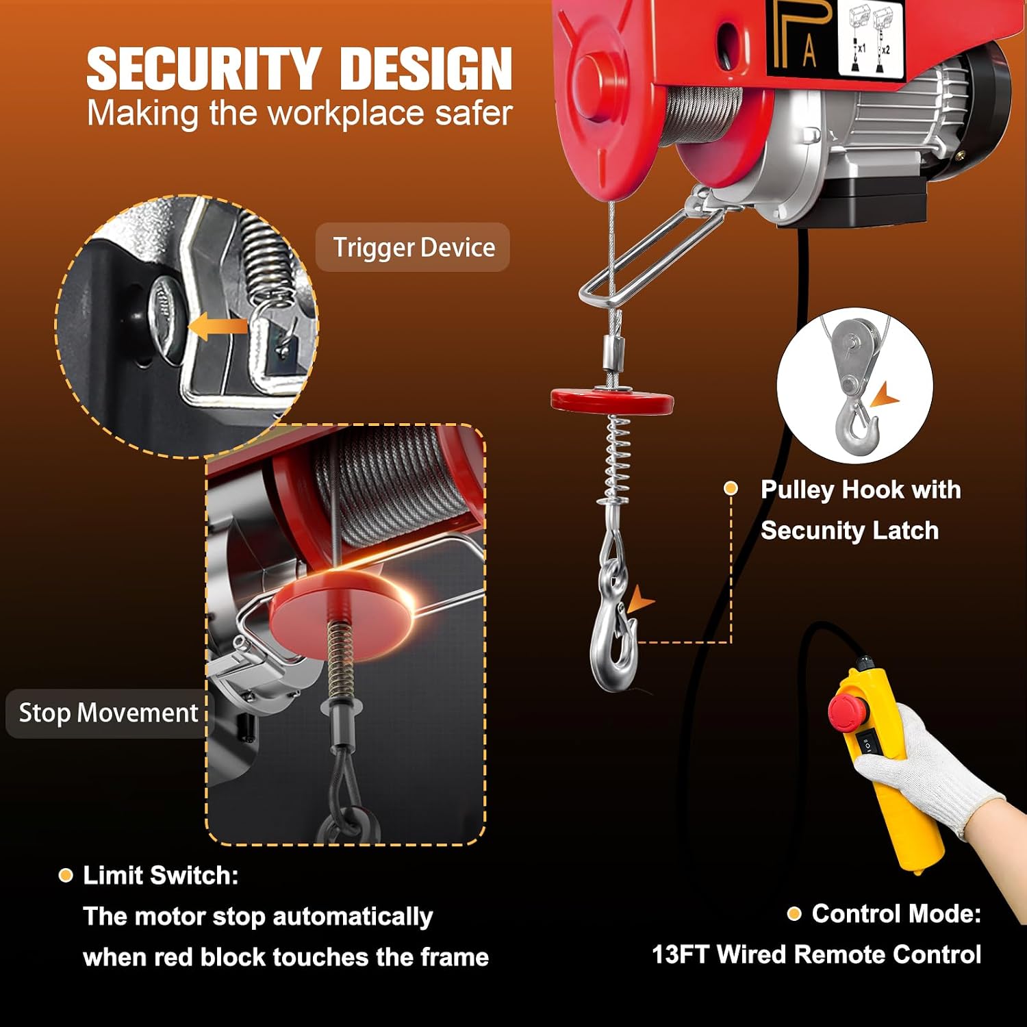Electric Hoist,1760Lbs Winch with Remote Control,Electric Winch Single/Double Slings 38ft Lifting Height with