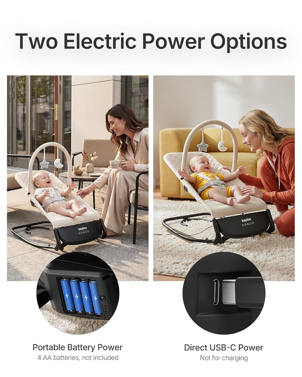 Electric Baby Bouncer Smooth Auto-Rock 3-Speed for Newborns (Up to 40lbs) | Baby rocker for 0-12 months (under