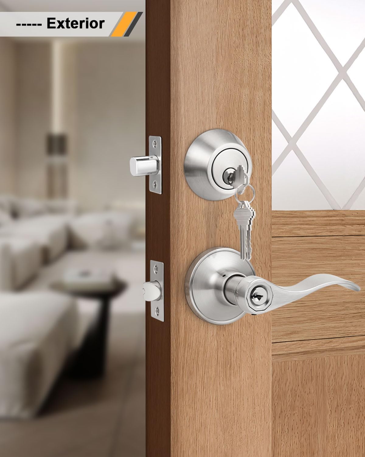 Keyed Alike Front Door Exterior Door Lever Lockset with Single Cylinder Deadbolt Combination Set, Door Knob with Lock