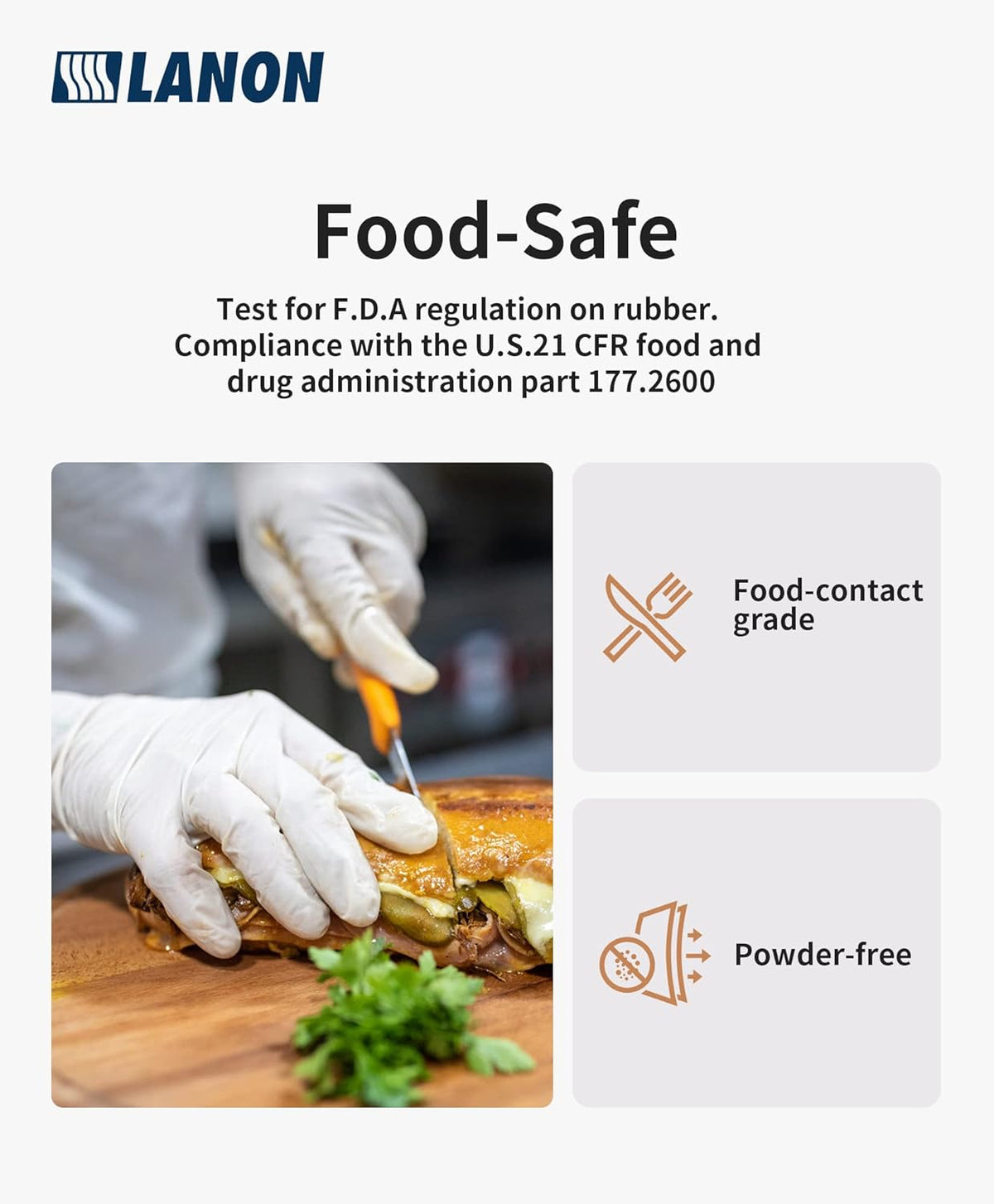 LANON Food Safe White Disposable Nitrile Gloves,Cooking Gloves,Medium