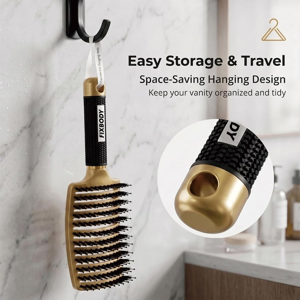 Boar Bristle Hair Brush - Curved & Vented & Oversize Design Detangling Hair Brush for Women Long, Thick, Curly and