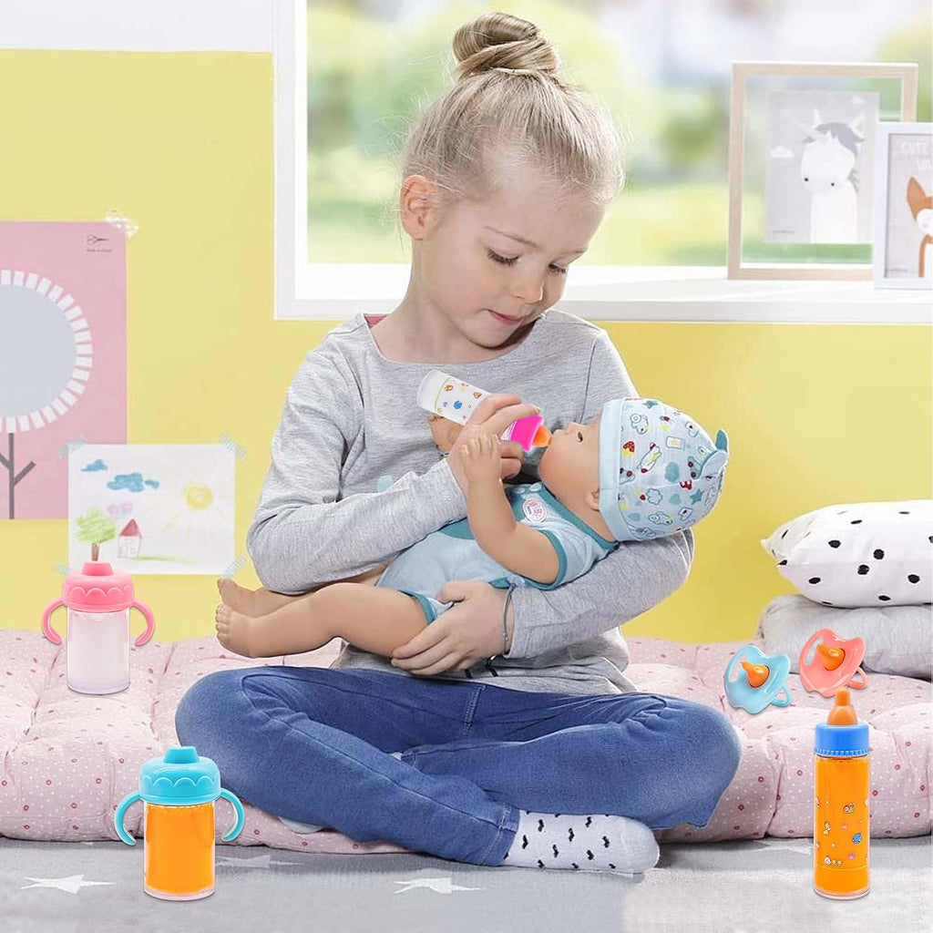 15 PCS Baby Doll Accessories Magic Bottle Set,Pretend Play Feeding Toys,Doll Feeding Set with Package for