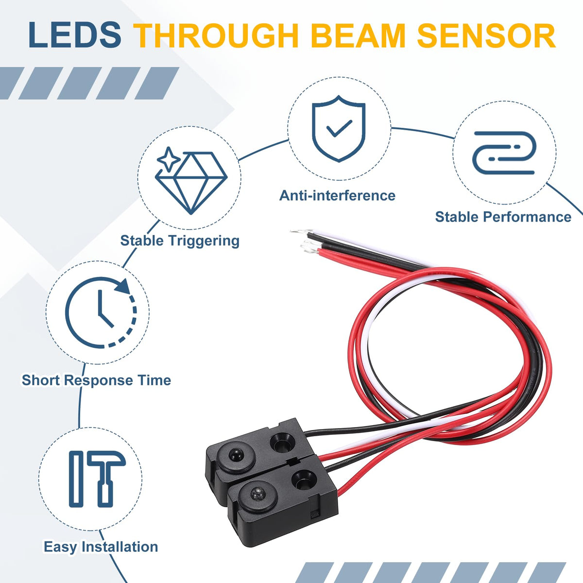Rebower IR Break Beam Sensor, 3mm LEDs Through Beam Sensor 0-25cm