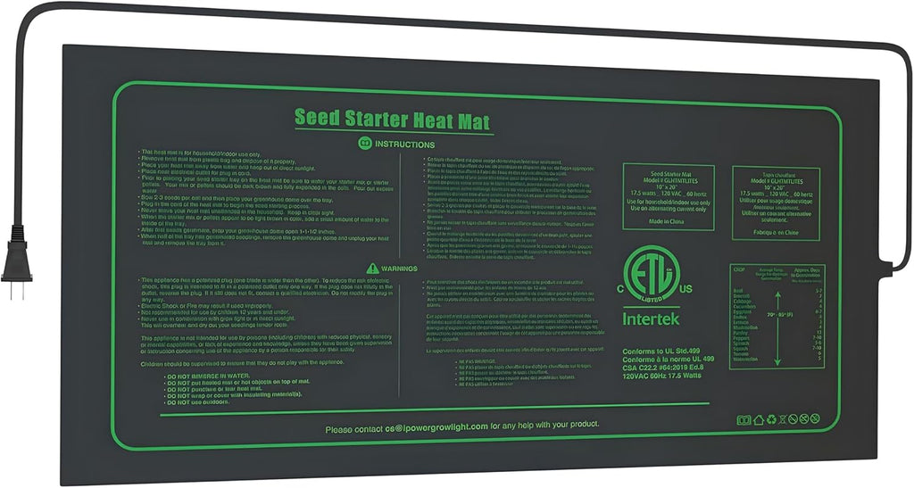 Waterproof Seedling Heat Mat 10" x 20", ETL Certified Durable Germination Heating Pad