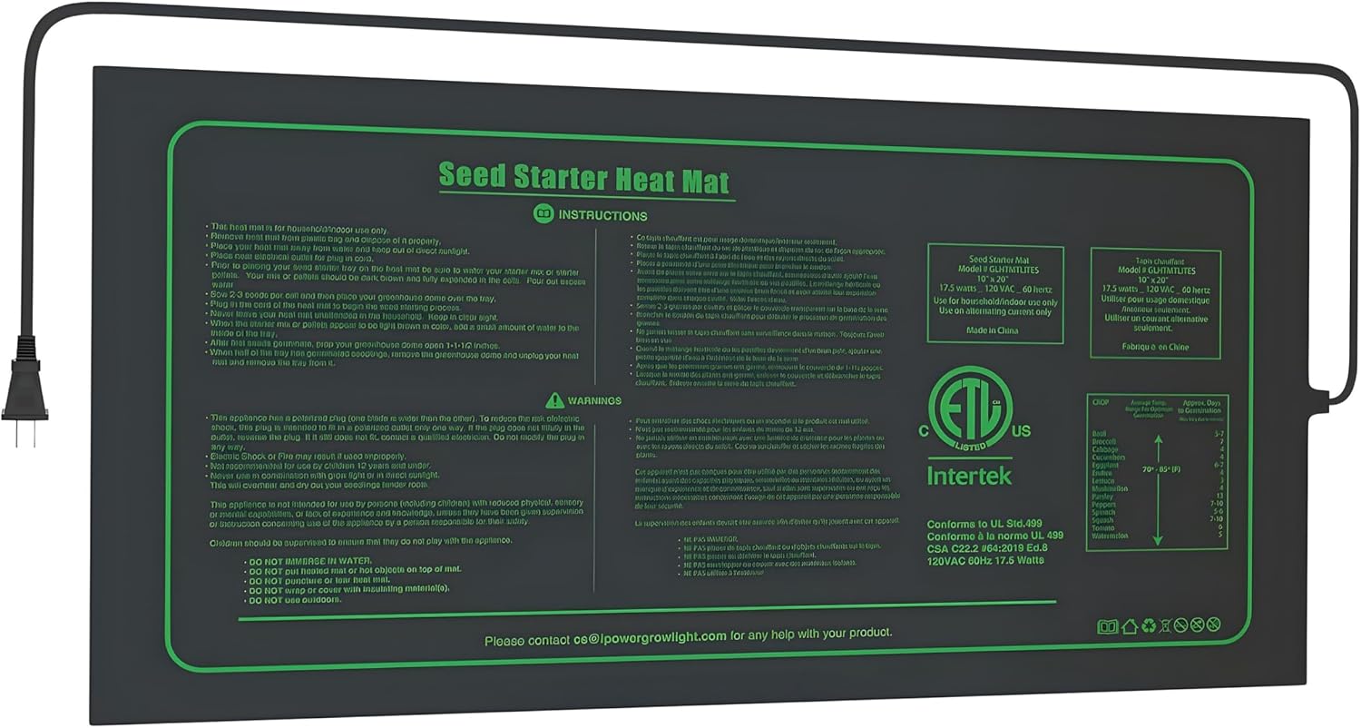 Waterproof Seedling Heat Mat 10" x 20", ETL Certified Durable Germination Heating Pad
