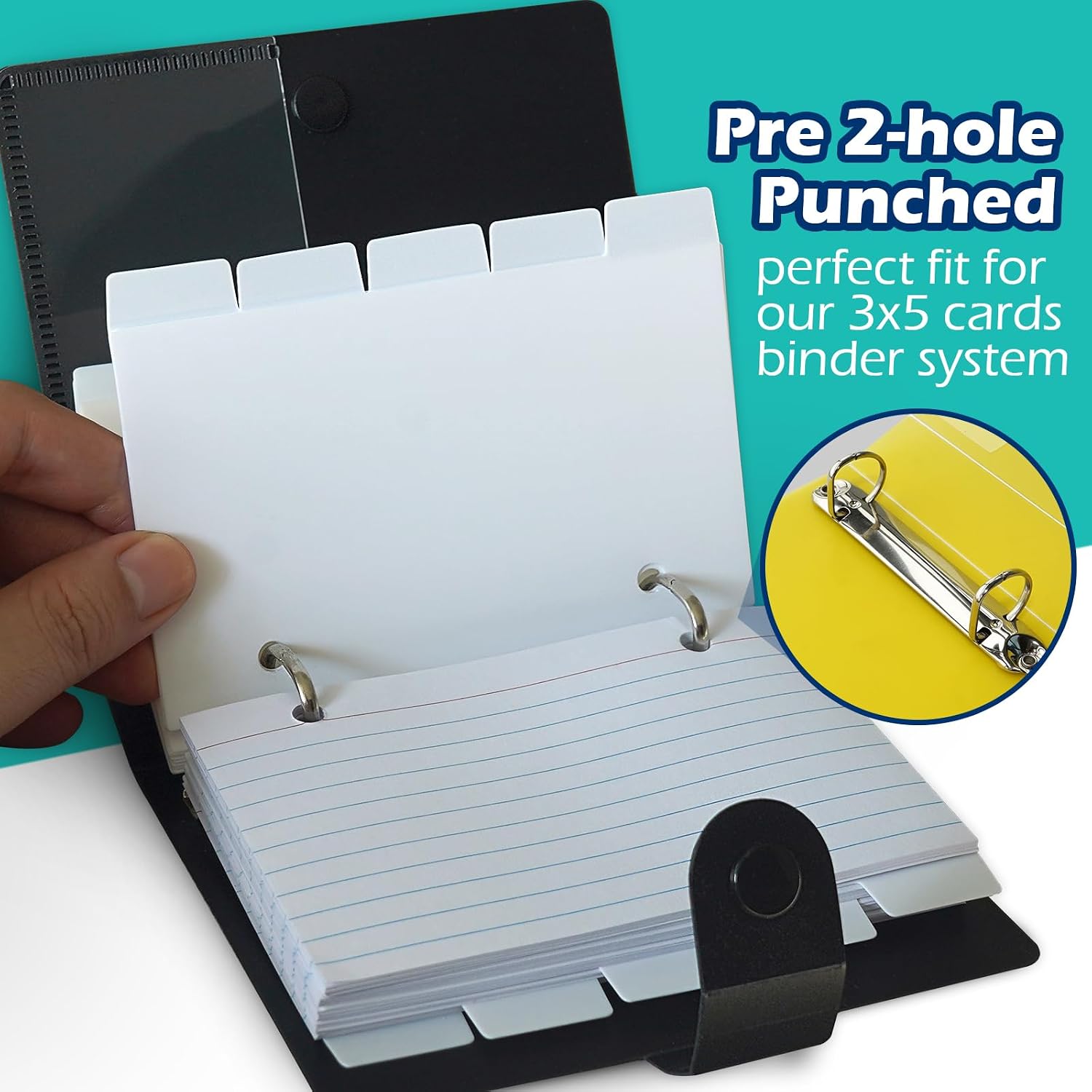 Plastic Index Card Dividers 3x5 Poly Index Card Guides Set with 1/5 Cut Tabs for A-Z Alphabet, 2 Holes Punched
