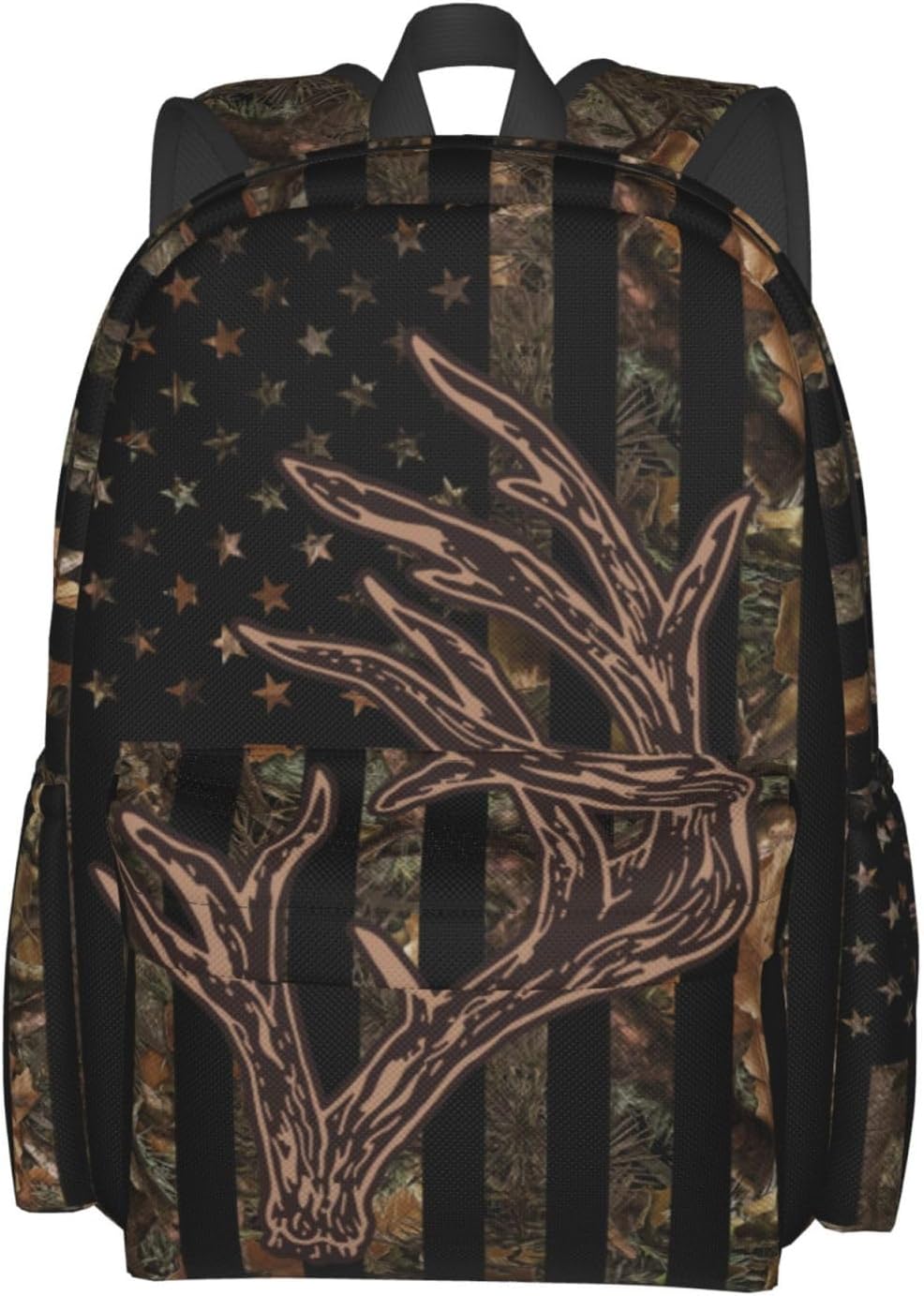 Camo Hunting Backpack USA Flag Deer School Bag Lightweight Bookbag Casual Daypack for Girls Boys Kids Women Men