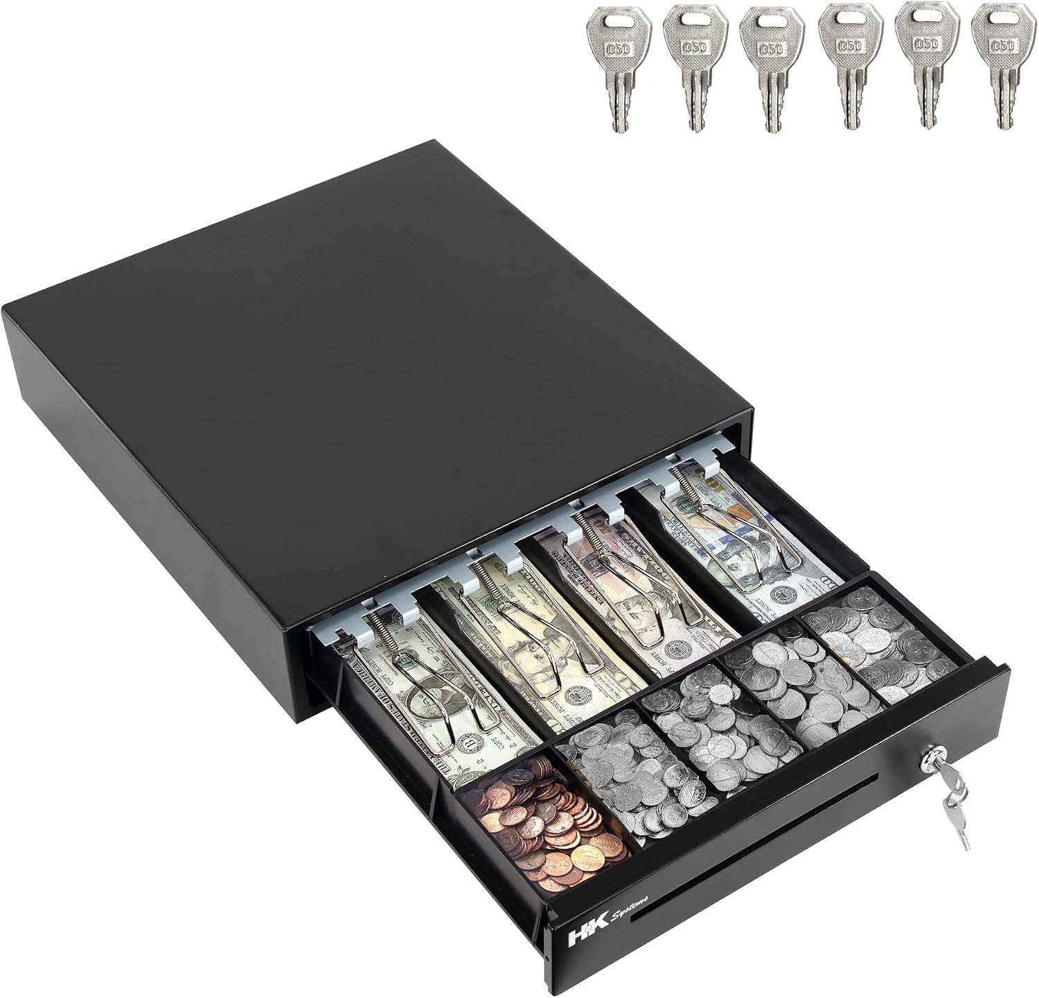 13inch Heavy Duty POS Cash Drawer with 4Bill/5Coin, Removable Coin Compartment, 24V, RJ11, Single Large Media Slot