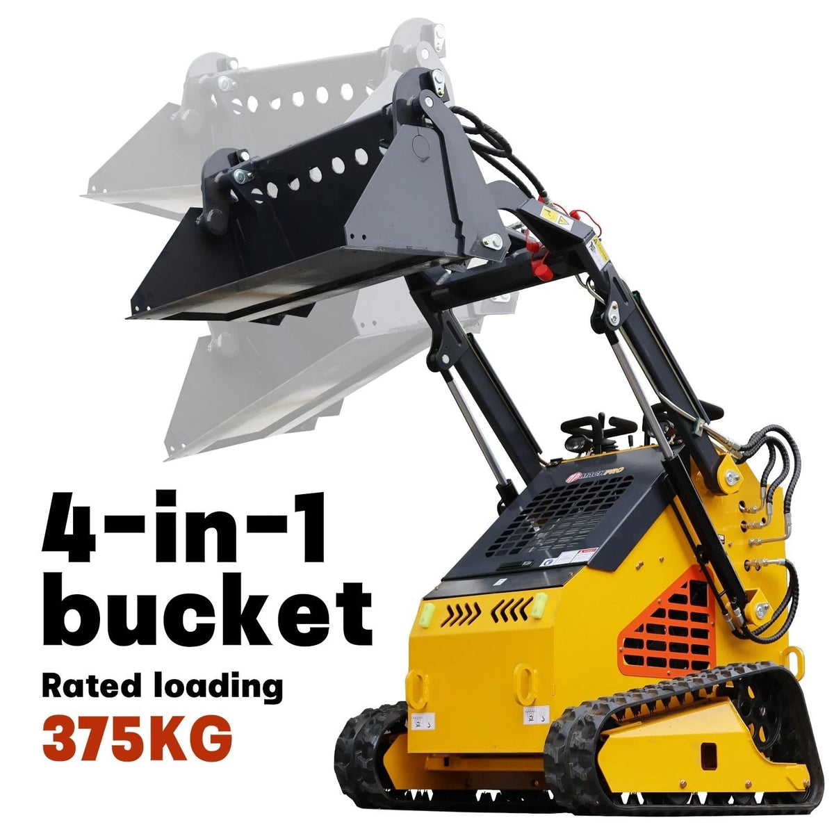 Mini Skid Steer Loader 24HP 4-in-1 Bucket 3-Stage Pump Hydraulic System