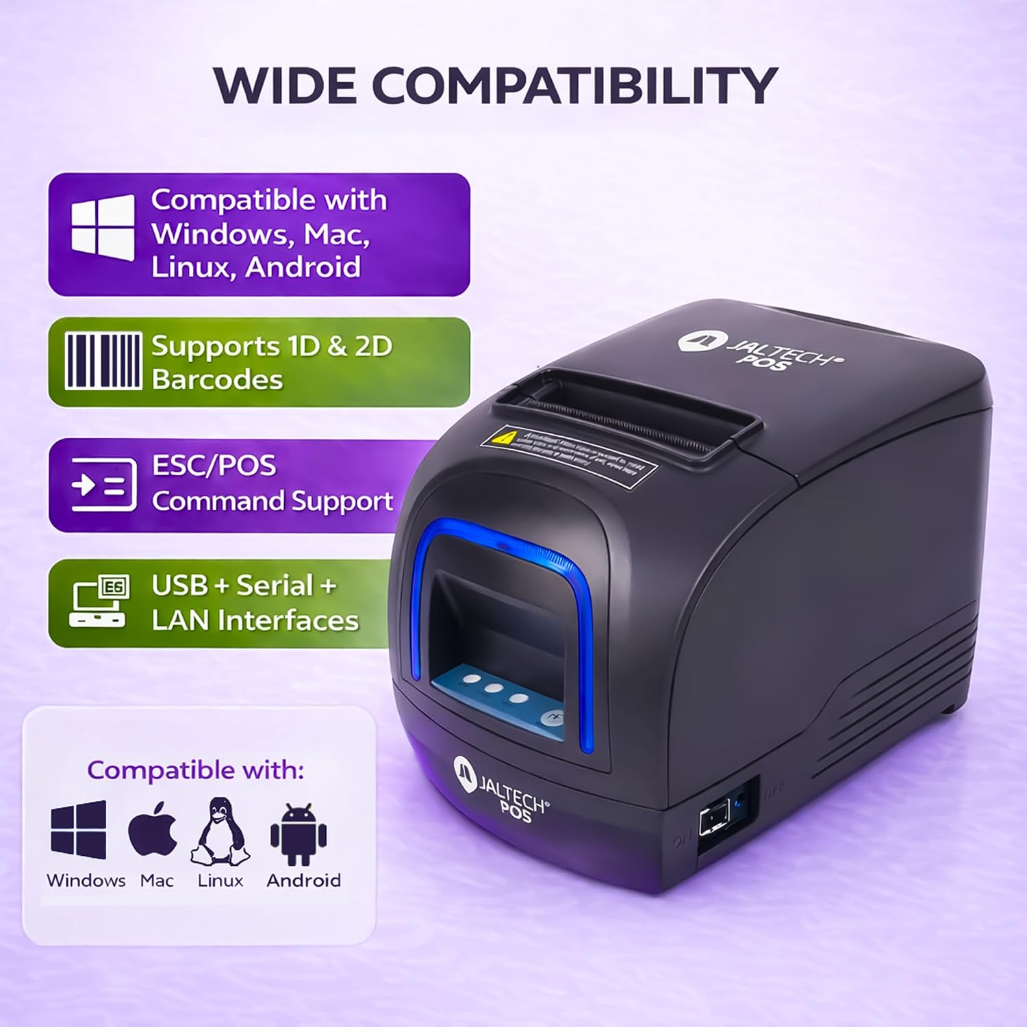 80mm POS Thermal Receipt Printer (RP326), USB/Serial/Ethernet, Auto Cutter & Cash Drawer Support, High-Speed