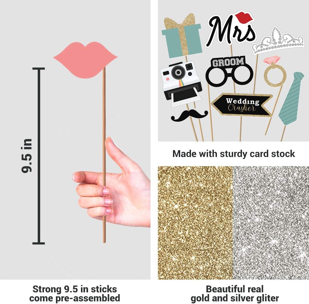 Fully Assembled Wedding Photo Booth Props - Set of 40 - Pink & Teal