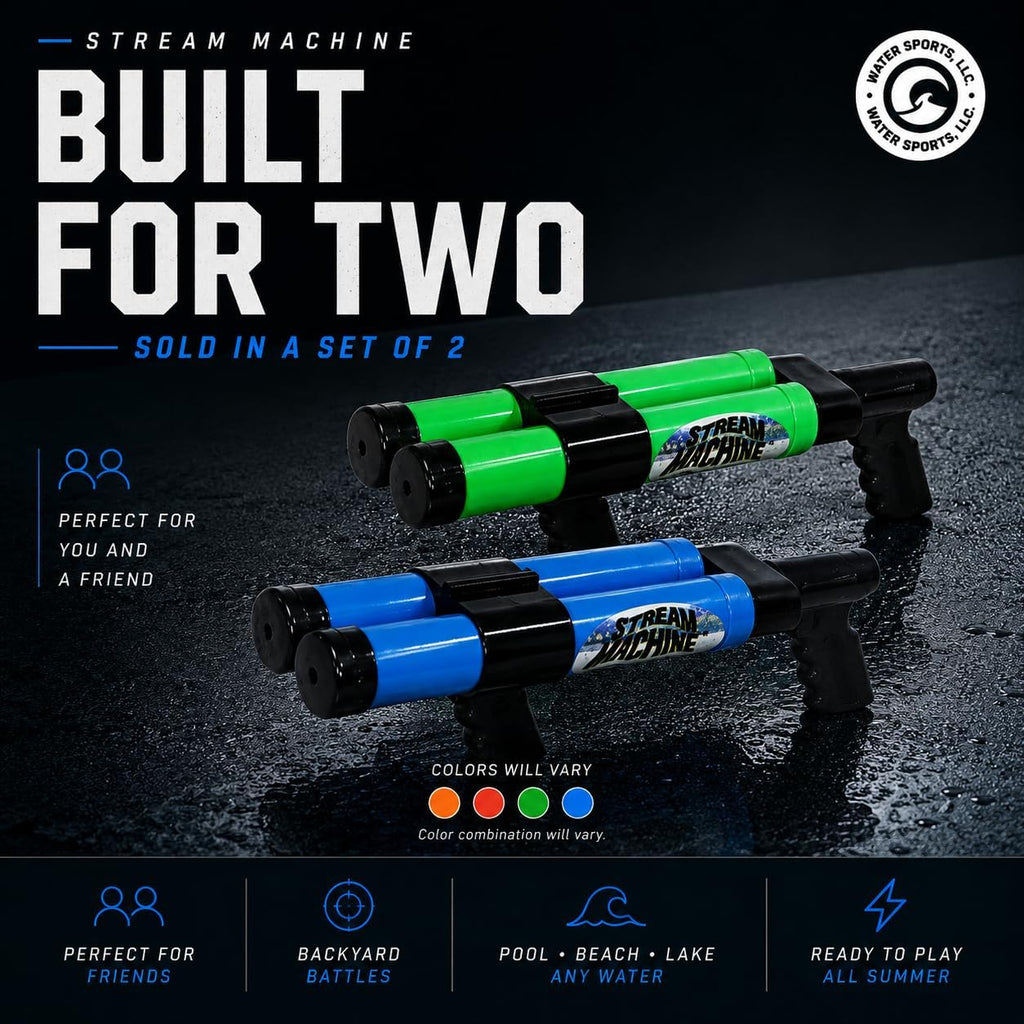DB-1200 Pack of 2, Double Barrel Long Range Water Launcher | Color Will Vary, Water Gun, Pool Toy, Outdoor Game